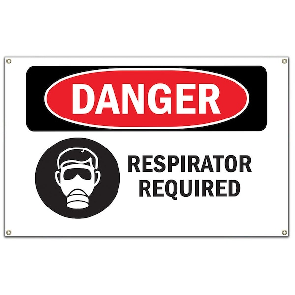 Signmission OSHA Danger Sign, Respirator Required, 60 in Banner, 14" W, 10" H, Respirator Required OS-NS-B-60-1543 - main